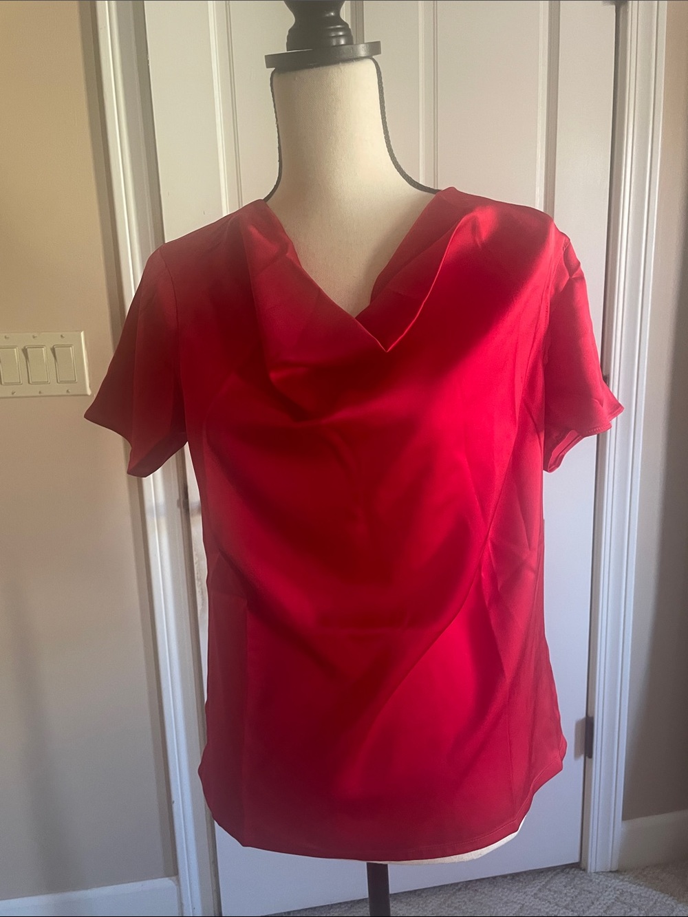 Lands' End Red Satin V-Neck Blouse